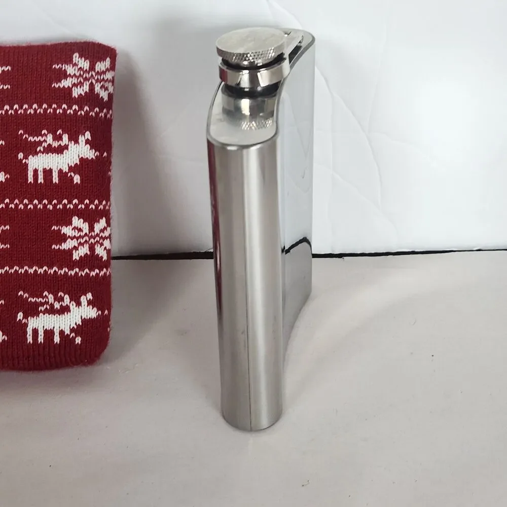 Vintage W Stainless Steel Drinking Flask sweater holder party 7 Oz‎ 5